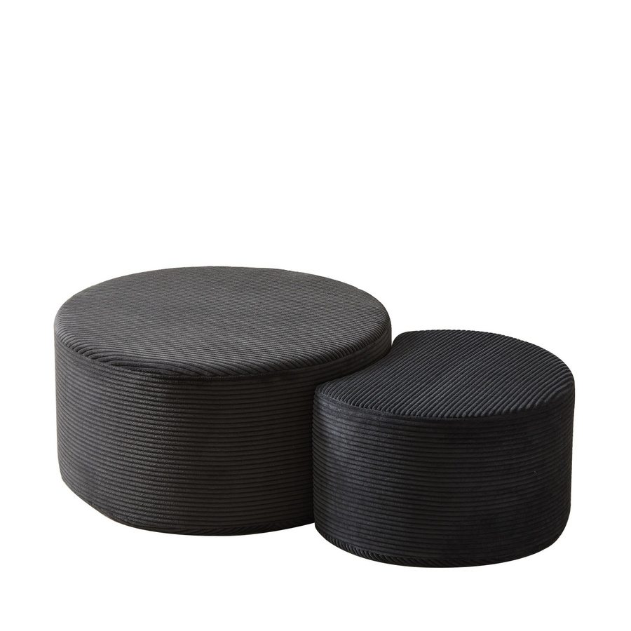 okwish Kaffeetisch Set 2er Polster Rund Modern Schwarz Stoff B/T/H: 84 x 84 x 28 cm - Bild 2