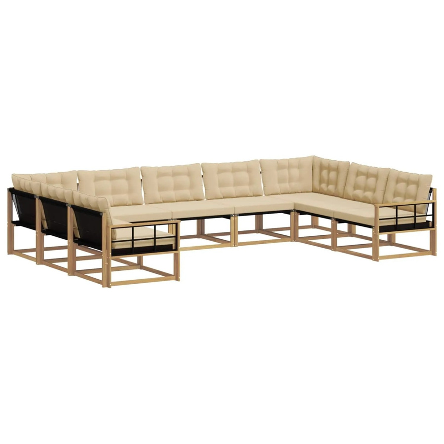 vidaXL Outdoor-Sofagarnitur aus Akazienholz mit Textilene und Kissen, 9-teilig, Weiß und Beige - Bild 2