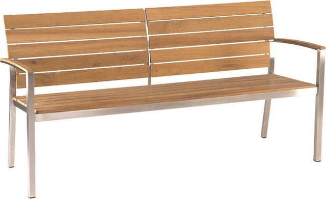 Stern Bank Savona 3-Sitzer mit Teakbelattung und Teakarmlehnen aus Edelstahl, Braun, B/T/H: 160 x 55 x 80 cm - Bild 1