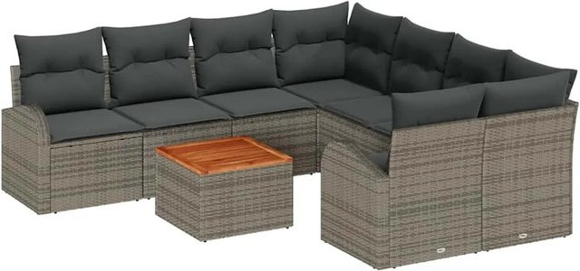 vidaXL Garten-Sofa-Set 9-teilig aus Poly-Rattan in Grau mit Akazienholz und pulverbeschichtetem Stahl - Bild 1