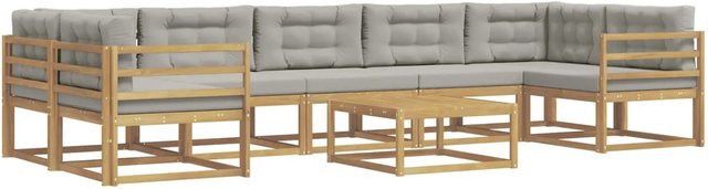 vidaXL Outdoor-Sofagarnitur in L-Form aus Akazienholz mit Kissen und Couchtisch, Weiß und Grau - Bild 1