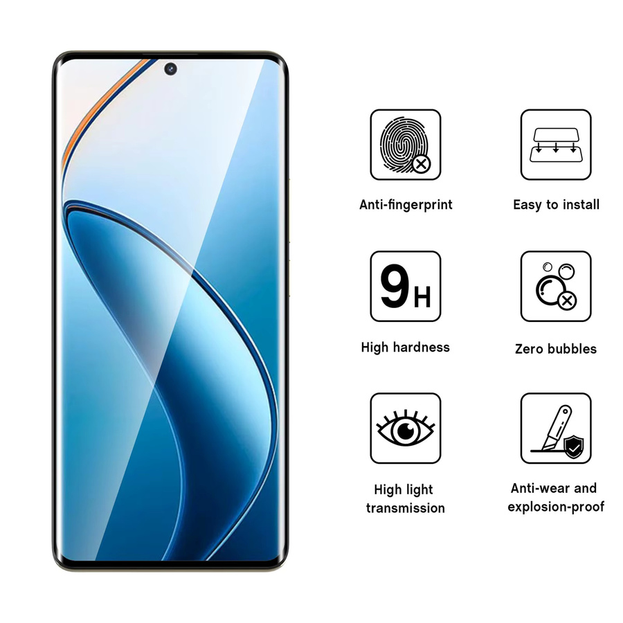 AdvenQi 3D-Kurven-Displayschutzfolie aus gehärtetem Glas für Realme 12 Pro Plus und OPPO, HD-Kristall, 9H Härtegrad, transparent - Bild 2
