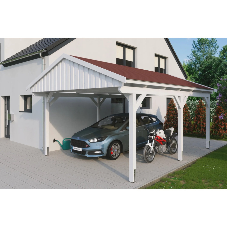 Skan Holz Carport Fichtelberg aus Fichte in Weiß mit spitzer Dachform und Dachschindeln, B: 423 cm, H: 326 cm - Bild 2