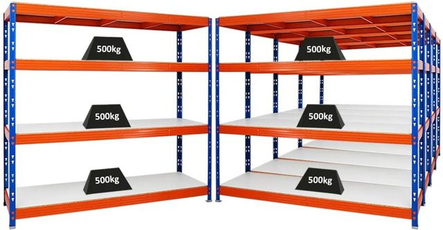 5er Set PROREGAL Rhino Profi Schwerlastregal aus Metall in Blau-Orange mit 4 verstellbaren Melamin-Ebenen, H x B x T: 180 x 200 x 60 cm - Bild 1