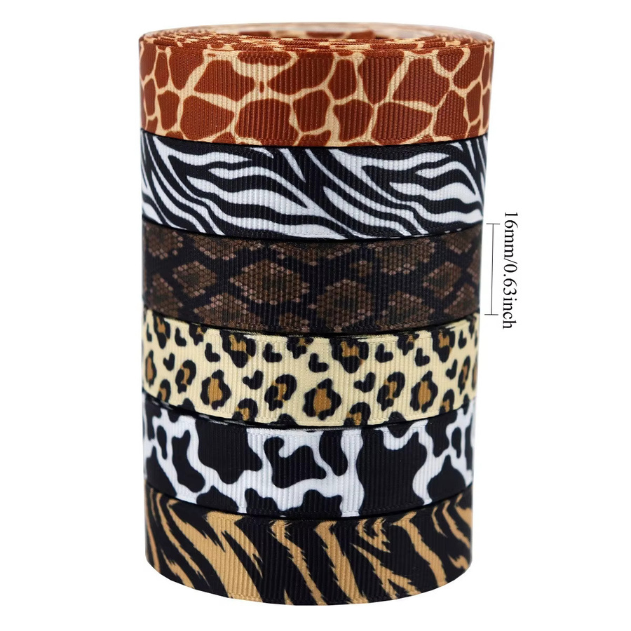 Tierdruck Polyesterband Rolle mit Kuh-, Zebra-, Leoparden- und Tigerdruck, Breite: 1,6 cm, 4,57 m Länge - Bild 3