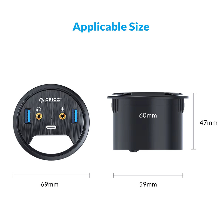 ORICO Desktop Grommet USB 3.0 Hub mit USB-C, Kartenleser und 3,5 mm Kopfhörer-Mikrofon-Anschluss in Schwarz - Bild 5