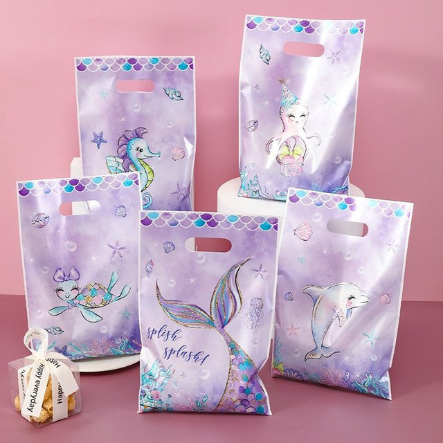 Lila Meerjungfrauen Geschenkverpackungstüten aus Kunststoff für Babyparty und Hochzeitsdekoration - Bild 1