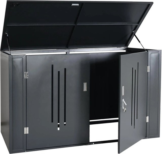PROREGAL 2er-Fahrradgarage Fahrradbox aus Metall in Anthrazit mit Deckel und Hakenleiste, H x B x T: 121 x 202 x 100 cm - Bild 1