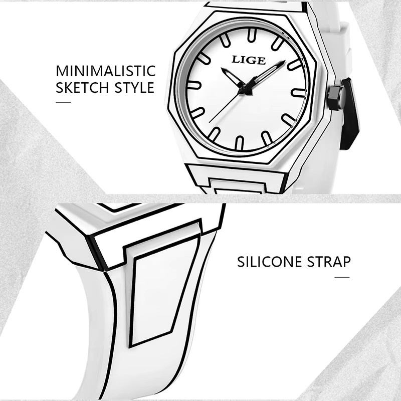LIGE Armbanduhr Quarz, Silikon, Schwarz, Herren - Bild 5