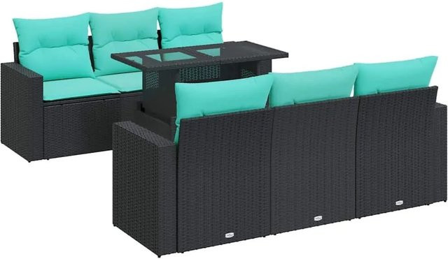 vidaXL 7-teilige Garten-Sofagarnitur aus Poly-Rattan in Schwarz mit Kissen und Tisch - Bild 1