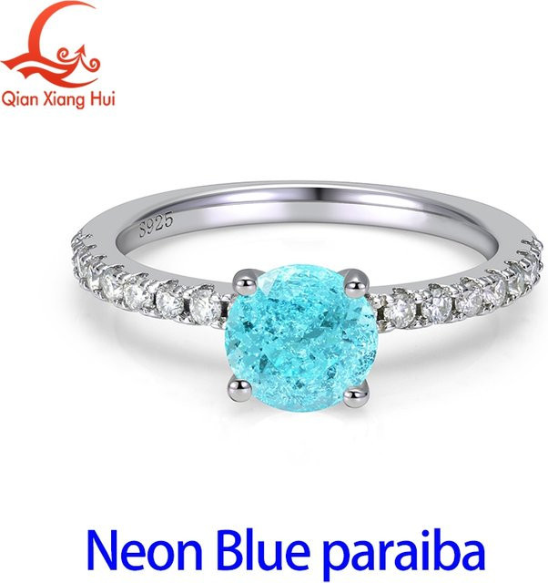 qian xiang hui Ring 925 Silber, Paraiba-Turmalin, Moissanit, Halb-Eternity-Band - Bild 1