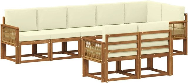 vidaXL Outdoor-Sofagarnitur L-Form aus Akazienholz mit Kissen in Natur und Creme - Bild 1