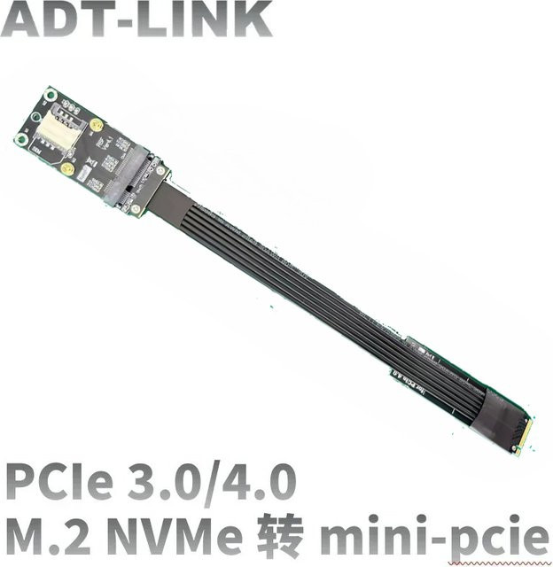 ADT-Link Mini-PCIe zu M.2 NVMe Adapter M-Key auf Mini PCIe SSD Riser-Karte mit Flachbandkabel in Schwarz - Bild 1