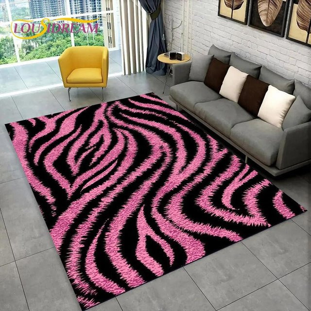Wucifang Jewelry 3D Zebrastreifen Teppich in Bunt und Pink, rutschfeste und waschbare Fußmatte aus Polyester für Wohnzimmer, Schlafzimmer, Büro oder Kinderzimmer, B/B: 60 x 40 cm - Bild 1