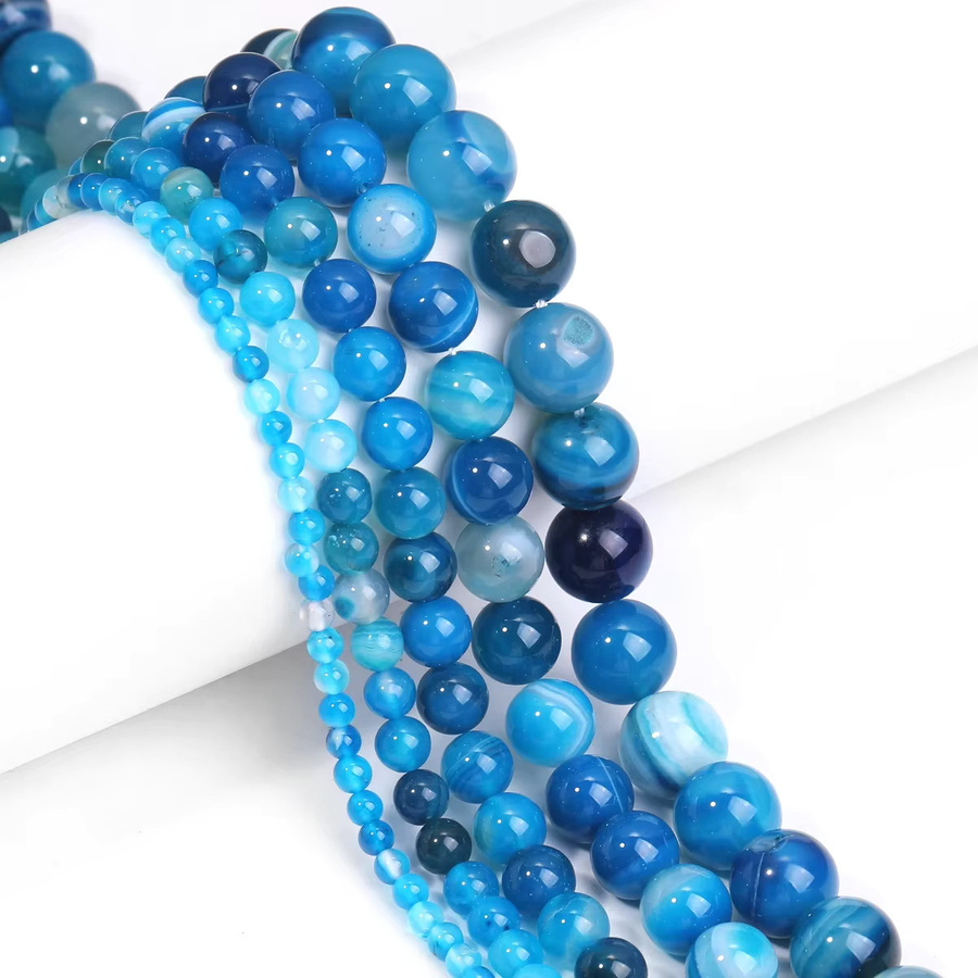SANSWL Achat Perlen, blau gestreift, rund, 4-12 mm, Unisex - Bild 4