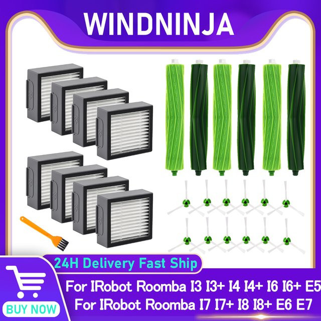 WINDNINJA Hauptseitenbürste und Filter Ersatzteil-Set für iRobot Roomba I3 I4 I6 I7 I8 E5 E6 E7 Serie - Bild 1