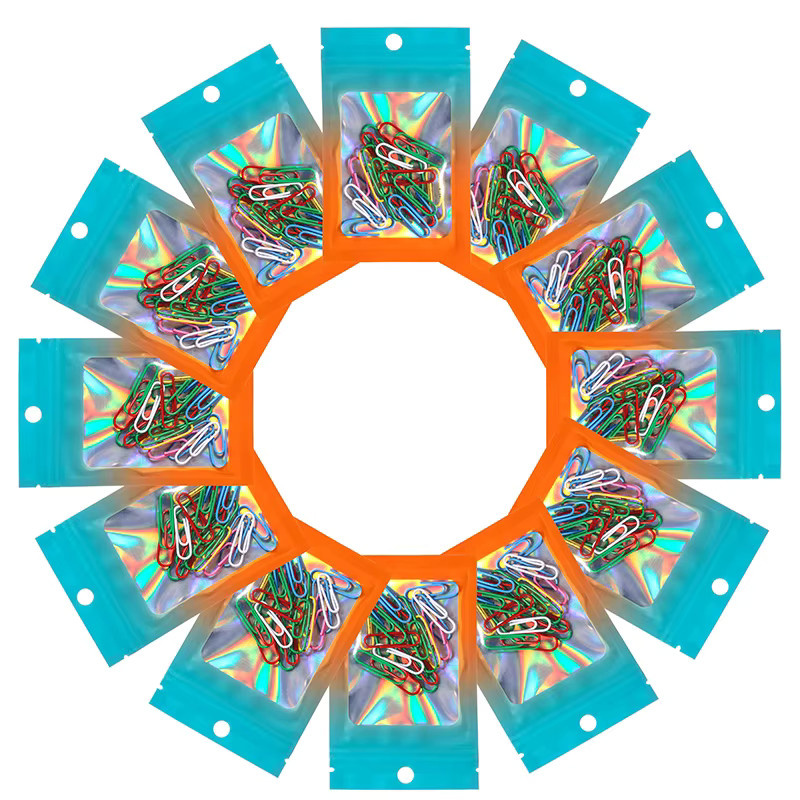 Holografische Ziplock-Beutel mit Sichtfenster in Blau-Orange für Schmuck und Accessoires - Bild 2