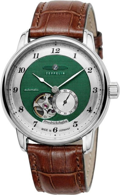 Zeppelin Herrenuhr Automatik, Edelstahl, Leder, Grün, 40 mm, 5 ATM - Bild 1