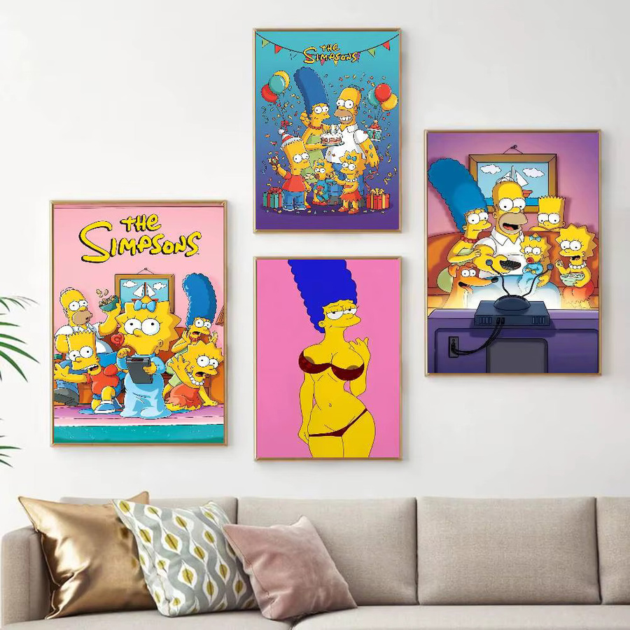 Vintage Anime Poster Simpsons Cartoon Wandkunst Illustration auf weißem Kraftpapier in Multicolour - Bild 2