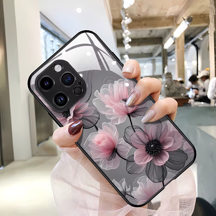Handyhülle mit gehärtetem Glas und Blumen-Design für iPhone 11 bis iPhone 17 Pro Max, Multicolor - Bild 4