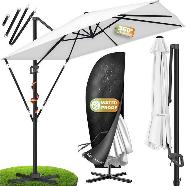 KESSER Ampelschirm SUN XL Sonnenschirm mit UV50+ Schutz, B/T: 300 x 300 cm, drehbar und neigbar mit Abdeckung und Windsicherung - Bild 1