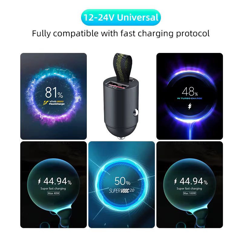 200 W Mini-USB-Autoladegerät mit USB-C PD Schnellladefunktion in Schwarz für iPhone, Huawei und Samsung - Bild 2
