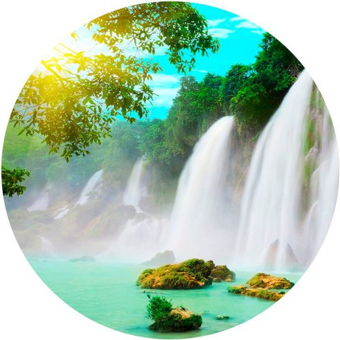 K&L Wall Art Runde Vliestapete Blaue Lagune Wasserfall, mehrfarbig, matt - Bild 1