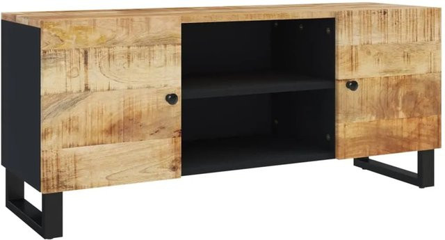 vidaXL TV-Schrank aus Massivholz Mango im Industrie-Stil, Farbe: Braun/Schwarz, B/T/H: 105 x 33 x 46 cm - Bild 1