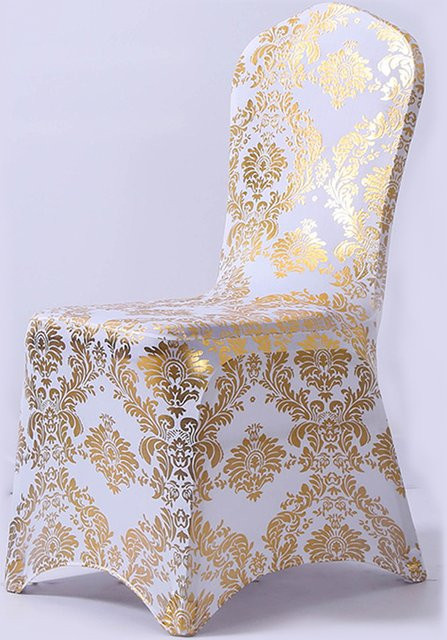 Tanmeluo Stuhlbezug aus Spandex und Lycra in Gold mit Musterdesign für Esszimmerstühle - Bild 1