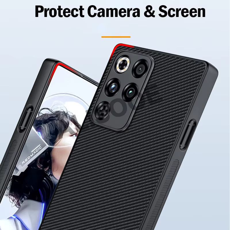 Luxus Schutzhülle aus PU-Leder mit Fasertextur für Nubia Red Magic 11 Pro Plus in Orange und Schwarz - Bild 4