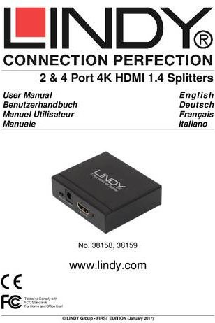 Lindy HDMI 4K UHD Splitter 2 Port 3D 2160p30 Schwarz - Bild 1