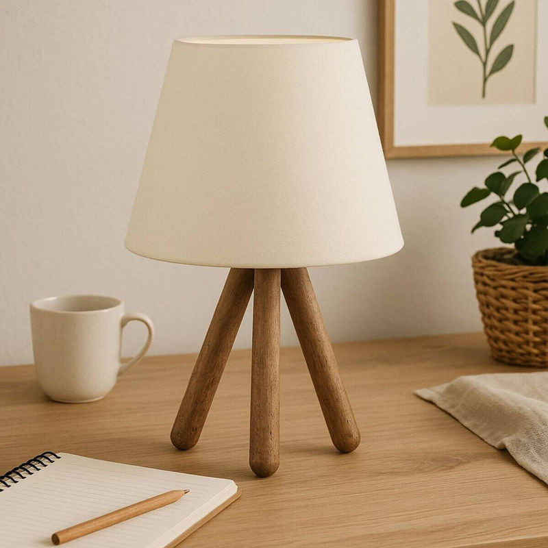 Opviq Tischleuchte in Weiß und Nussbaum aus Buchenholz mit PVC-Stoff, E27, B/T/H: 22 x 22 x 33 cm - Bild 2
