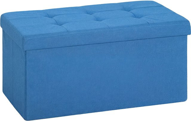 HOMCOM Aufbewahrungs-Pouf als klappbare Aufbewahrungsbank in Hellblau, rechteckige Aufbewahrungstruhe mit 84 L Volumen aus synthetischem Leinen, B/T/H: 76 x 38 x 38 cm - Bild 1