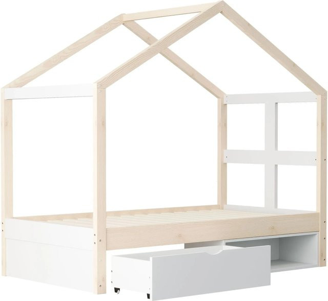 Merax Holzbett mit LED-Unterbettbeleuchtung und Schubladen in Weiß, B/T/H: 90 x 190 x 37,25 cm - Bild 1