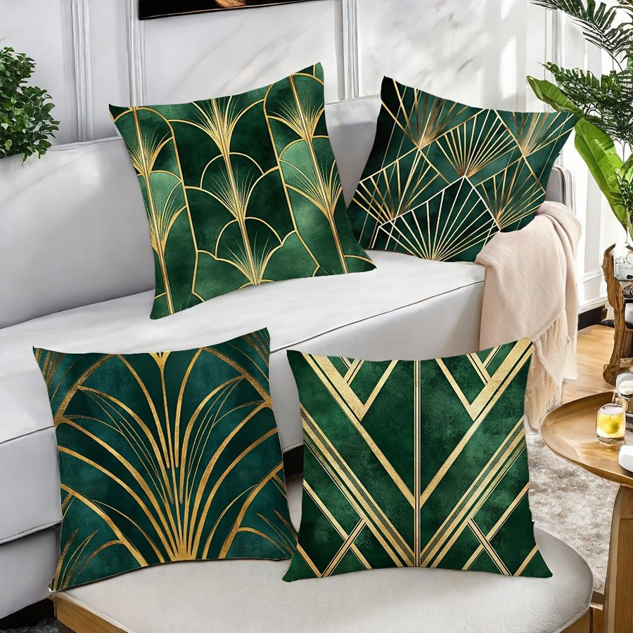 JMG Clothing Kissenbezüge im Art Deco Muster in Grün und Gold, B/B: 50 x 50 cm - Bild 4