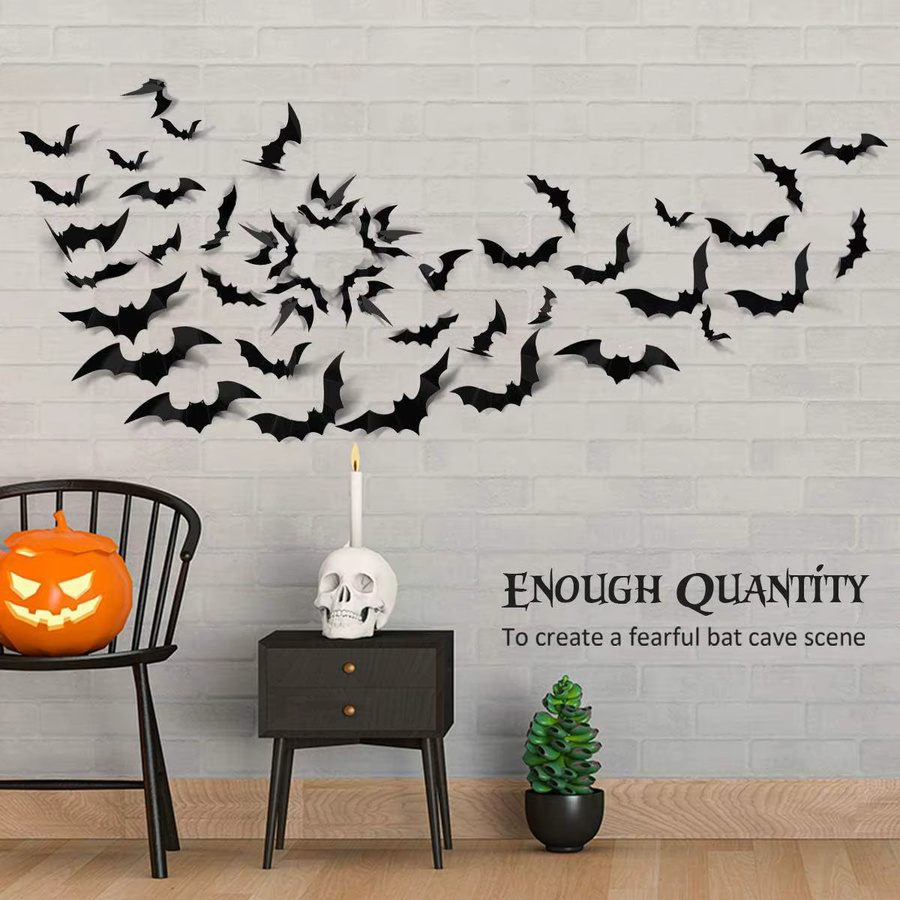 Tongyue Halloween Wandaufkleber mit schwarzen Fledermäusen als gruselige Partydekoration - Bild 4