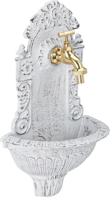 Relaxdays Wandbrunnen aus Aluminiumguss in Weiß im Antik-Look, B: 40 cm, T: 24,5 cm, H: 13 cm - Bild 1