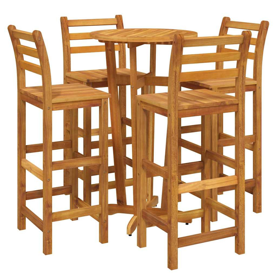 vidaXL 5-tlg Garten-Essgruppe aus Akazien-Massivholz, runder Tisch und 4 Stühle, Braun, B/T/H: 110 x 60 x 76 cm - Bild 3