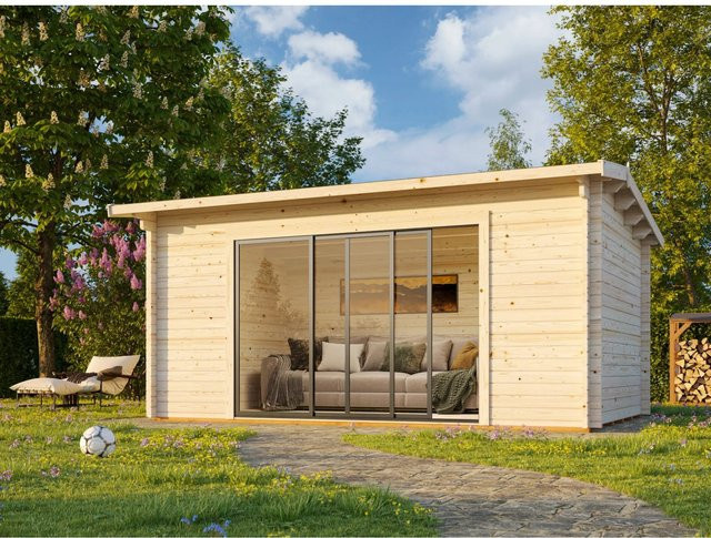 Palmako Gartenhaus Ines Slide Plus aus Fichtenholz in Grau mit Glasschiebetüren und Satteldach, B/T/H: 480 x 300 x 250 cm - Bild 1