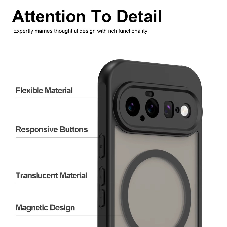 Matte MagSafe Magnetische Schutzhülle für Google Pixel 11 Pro XL, 11 Pro und 9 Pro aus TPU+PC in Schwarz - Bild 5