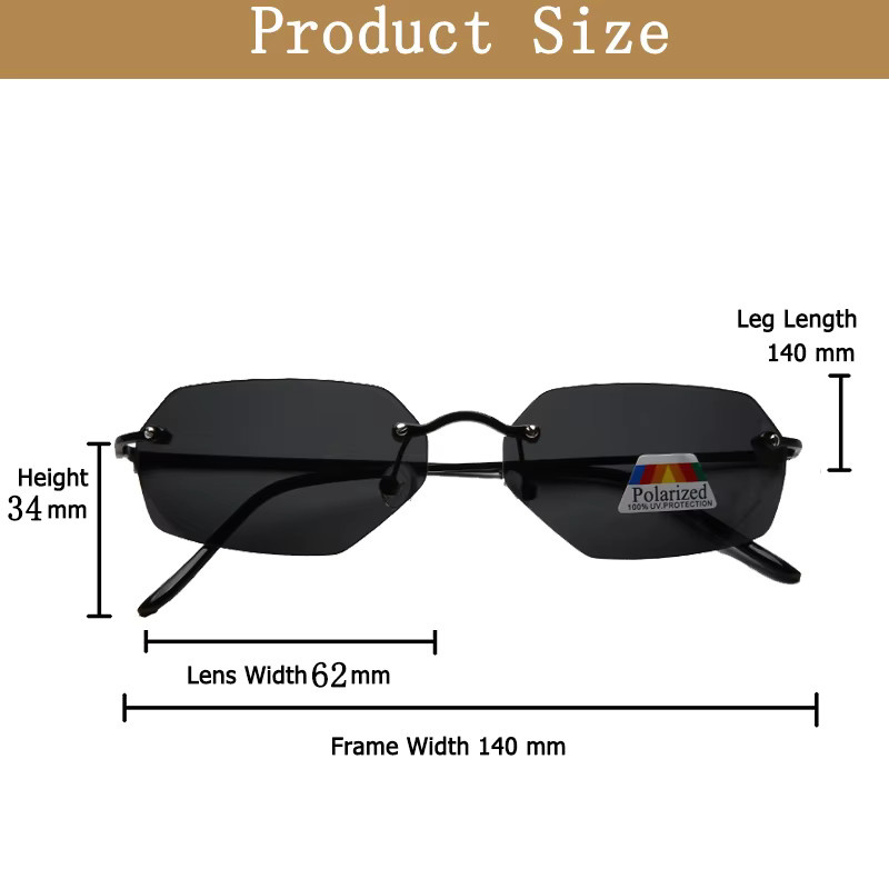ISENGHUO Sonnenbrille, randlos, rechteckig, Metall, schwarz, Herren, polarisiert - Bild 4