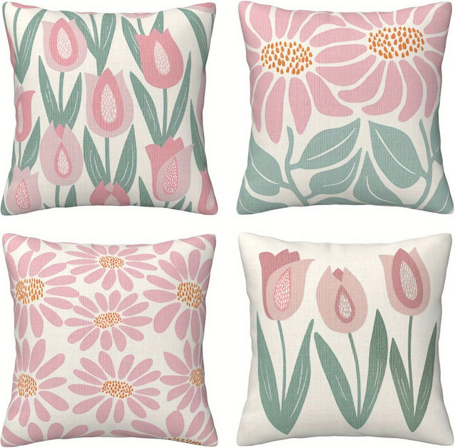 VIKAMA Moderner Blumen-Kissenbezug in Multicolour, Quadratisch, Waschbar - Bild 1