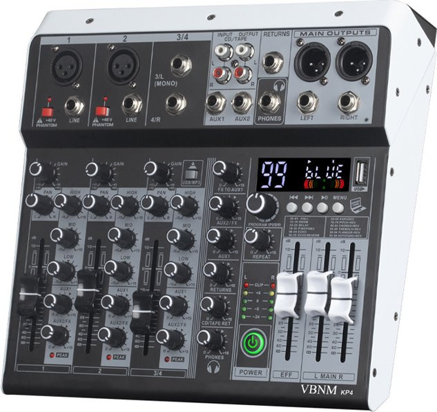 VBNM 4-Kanal Professioneller Audio-Mixer mit 99 DSP-Effekten und 48V Phantomspeisung in Schwarz - Bild 1