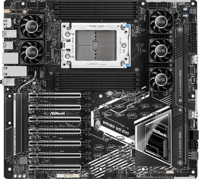 ASRock WRX90 WS EVO Server-Mainboard mit Socket sTR5, AMD WRX90 Chipsatz, DDR5 Unterstützung und EEB Formfaktor in Schwarz/Silber - Bild 1