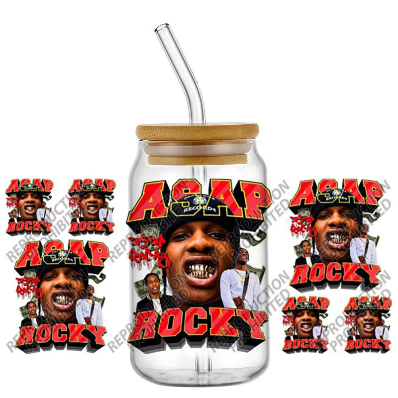 UV DTF 3D Transfer-Aufkleber mit A$AP Rocky und Snoop Dogg Motiv für Glasbehälter, Mehrfarbig - Bild 1