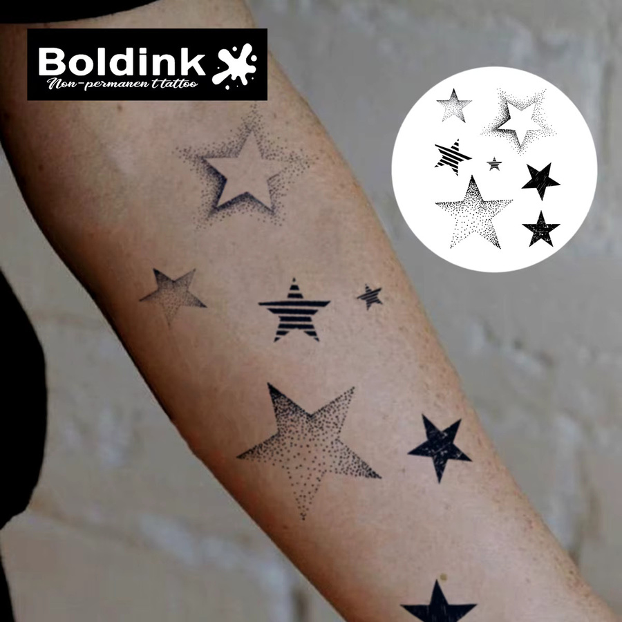 Boldink Star Tattoo Patch Set, 7 Sternentwürfe, wasserdicht - Bild 2