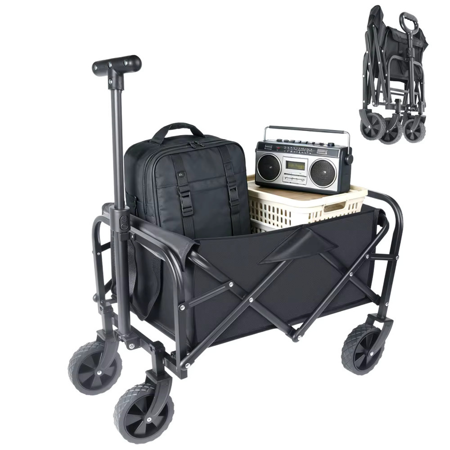 HGTUGO Faltbarer Gartenwagen Handkarren in Schwarz mit verstellbarem Griff und 4 Rädern für Camping, Strand und Garten, Tragkraft 75kg - Bild 7