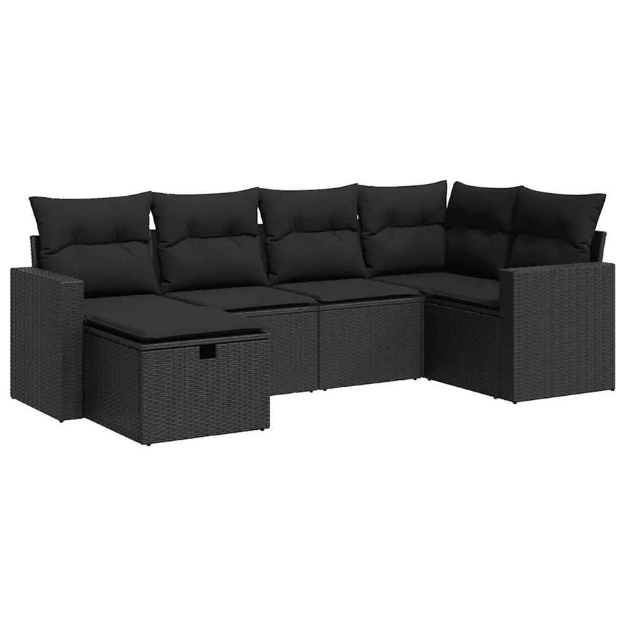 vidaXL 6-teilige Garten-Sofagarnitur aus Poly-Rattan mit Kissen in Schwarz - Bild 2
