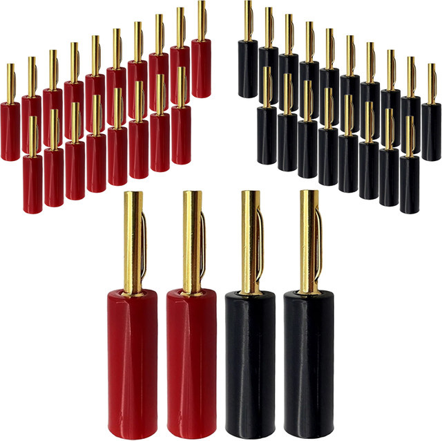 8er Set vergoldete Bananenstecker 4mm für Lautsprecher ohne Löten, Audio Video Kabel Adapter in Gold, Rot und Schwarz - Bild 1