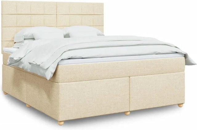 vidaXL Boxspringbett mit Matratze in Creme, Hybrid-Bett mit Taschenfederkern und USB-Anschluss, B/T: 180 x 200 cm - Bild 1